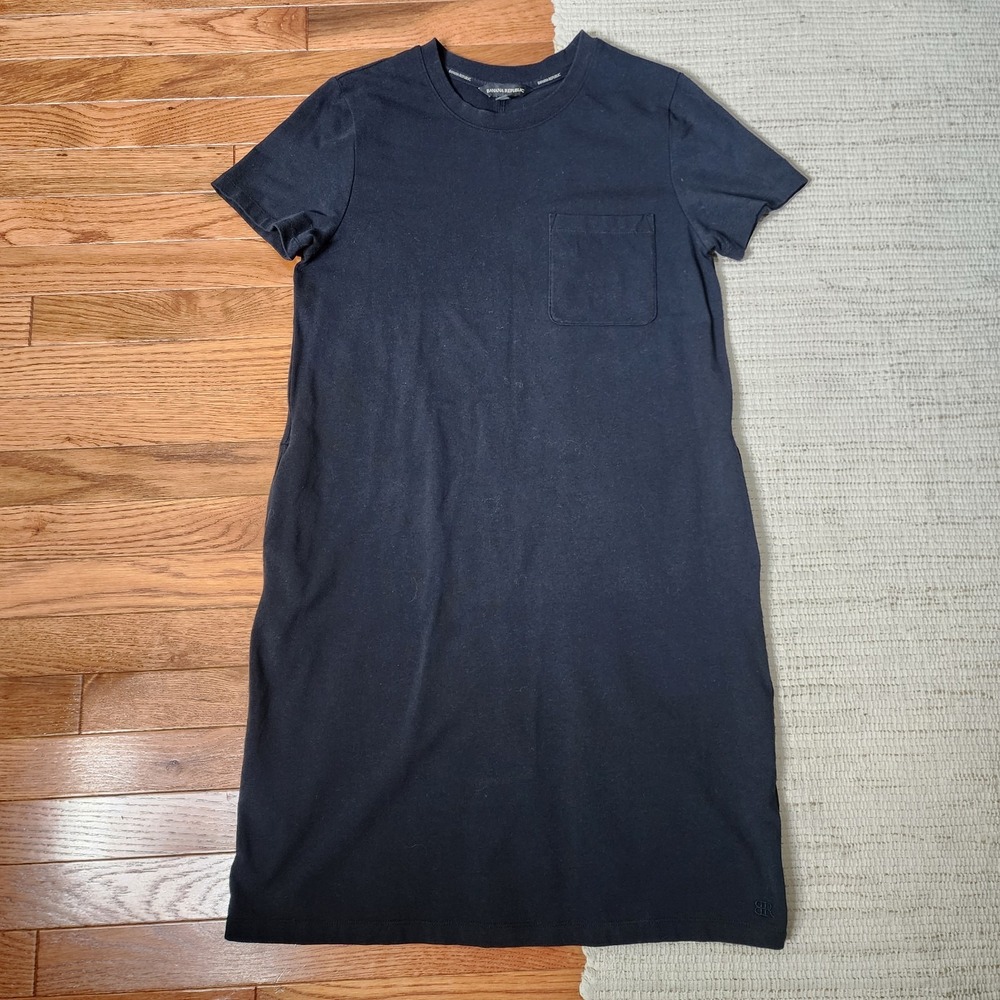 Banana Republic Tee T-Shirt Dress S‎ Blue Short Sleeve Pockets Casual Crew Neck